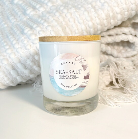 Real + Co Sea + Salt 100% Soy Candle 10.5oz, $20, realsco.com  Image provided by Real + Co