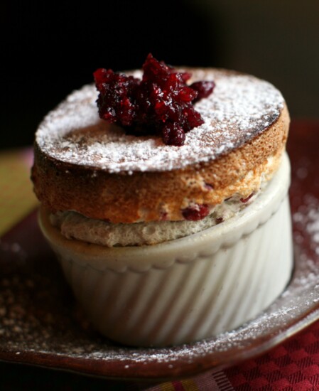 A mouthwatering cranberry and champagne souffle, perfect for Mother's Day.