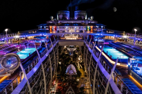Night shot of the largest cruise ship in the world, Royal Caribbean's The Symphony Of The Seas.