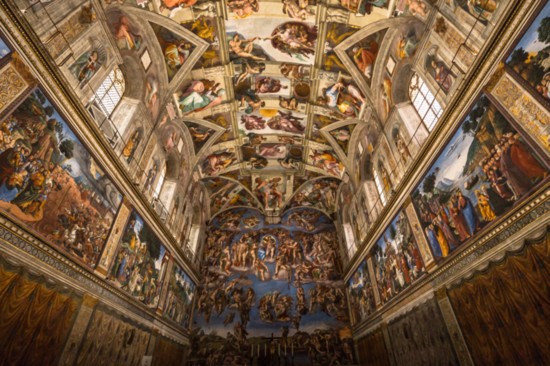 Ceiling of the Sistine chapel in the Vatican Museum in Vatican City.
