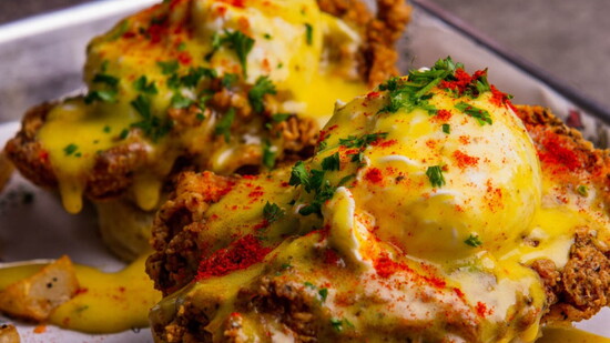 @thebirdhouse Delcious CFC Benedict topped with a jalapeno hollandaise