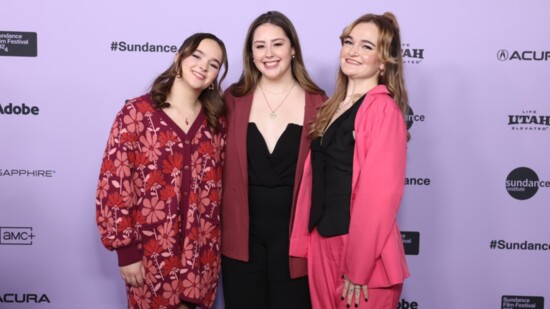 The three Kirkwood students pose for a picture at the screening of "Girls State" in January 2024