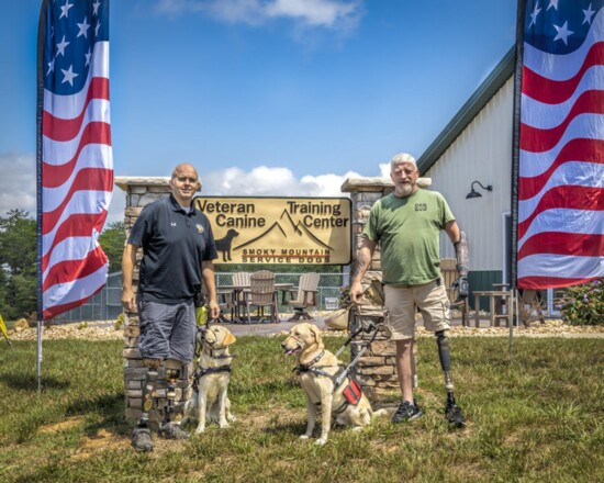(Left) Marine Veteran Bradley Walker with Jumper and (Right) USAF Veteran Billy Marshall with Boomer