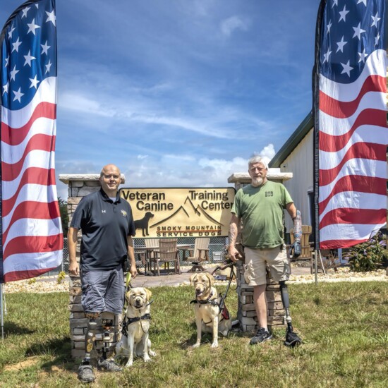 (Left) Marine Veteran Bradley Walker with Jumper and (Right) USAF Veteran Billy Marshall with Boomer