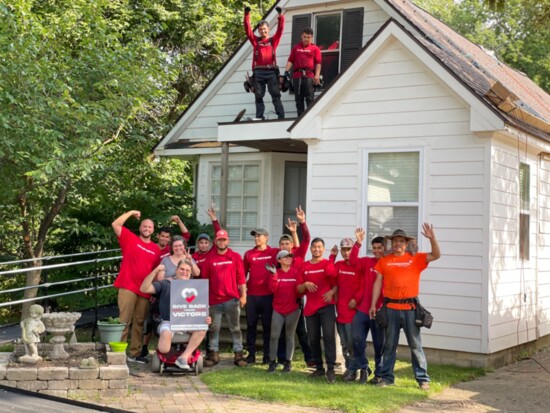 The Victors Roofing team at work on a Give Back recipient’s home.