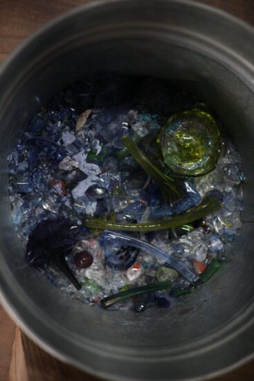 Broken recycled glass ready to start new creations