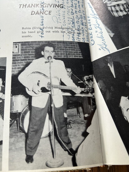 Picture of Montgomery performing from High School year book