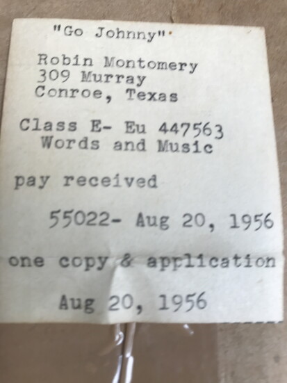 The receipt for the Copywrite Robin Montgomery obtained in 1956