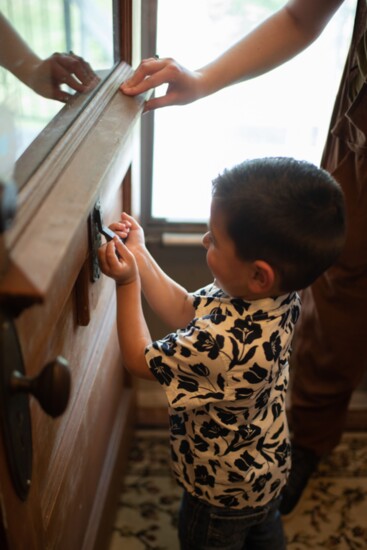 Ringing the doorbell at White-Plumb Farm