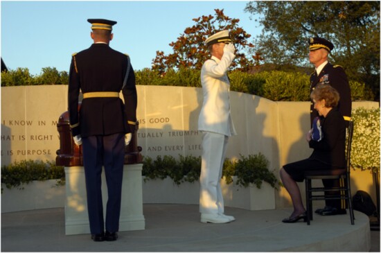 Private Moment: Nancy Reagan accepts the flag from President Reagan's casket