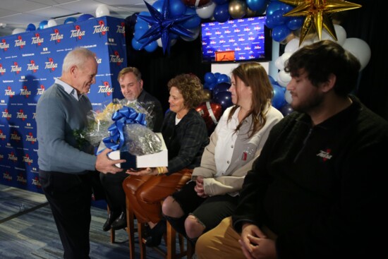 Coach Kevin Wilson and his family at the Introductory press conference held at the University of Tulsa. Photo provided.