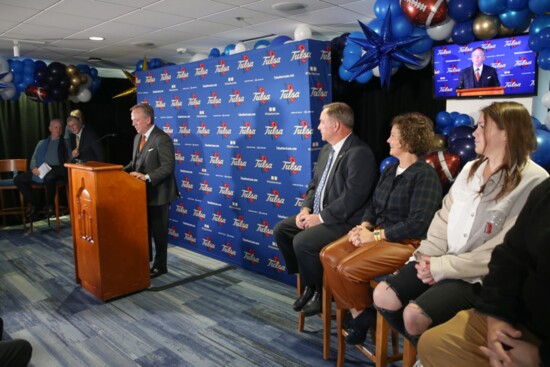 Coach Kevin Wilson and his family at the Introductory press conference held at the University of Tulsa. Photo provided.