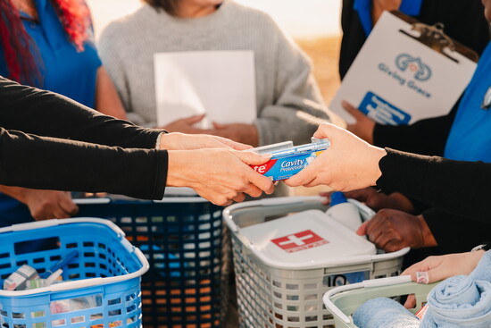 Giving Grace provides necessary items like toothpaste and toiletries for their clients. 