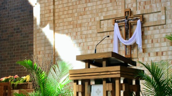 St. Frances de Sales lectern where Sfire gives the homily.