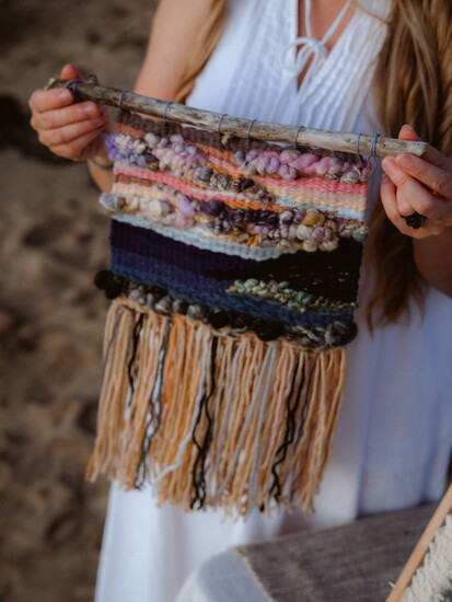 Yarn-weaving artwork by Angie Daul