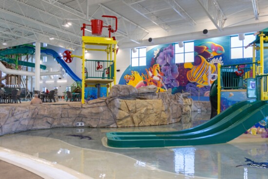 The indoor water slide and pool area at the FunPlex