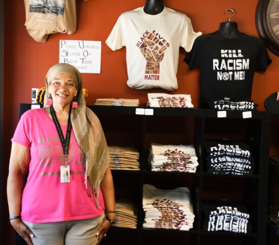 Cyndi Cosper at Black Wall St. Tees and Souvenirs is hoping for more consistent foot traffic to sustain businesses. Photo by Nancy Hermann.