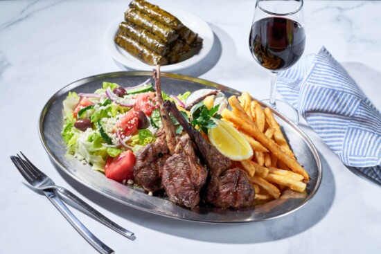 Lamb Chops with Greek salad, pita, tzatziki and fries or Greek rice