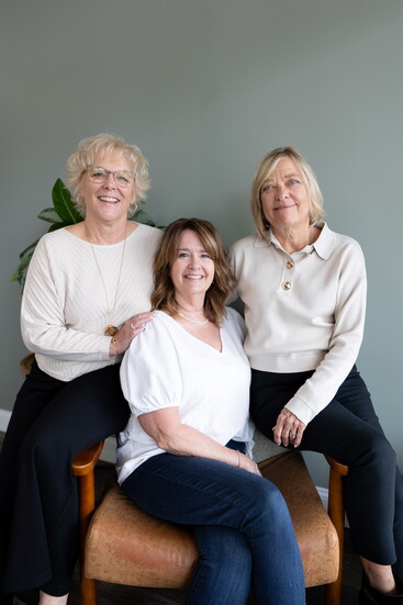 From L-R, Karen (39 years) and Kristin (40 years)with salon owner Jane (right) with stylists 
