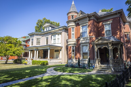 Historic homes on Hamilton’s Dayton Street demonstrate wealth through decorative details.