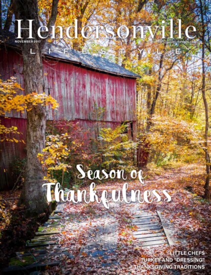 November 2017 - Cover:  rustic barn surrounded by fallen leaves