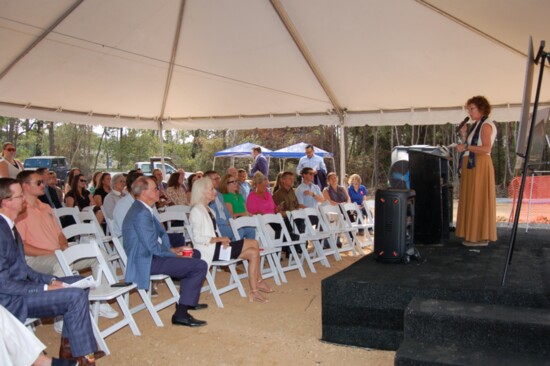 Dr. Victoria Constance addressing guests at groundbreaking ceremony 