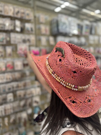 Janet takes great care in selecting each and every piece of material for her hats.