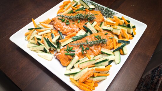 Apricot Glazed Salmon  (with sauteed zucchini and carrots)