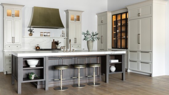 Cool grey tones make this kitchen contemporary and warm