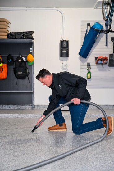 A custom vacuum for cleaning cars and floors inside the garage.