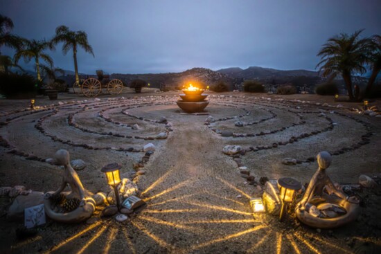 Clients can enjoy the peaceful walking meditation labrynth maze at Sheros Retreat in the Western hills of Temecula.