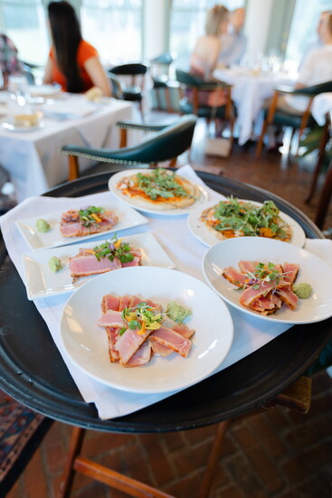 Tuna Sashimi and Peach Margarita Flatbread