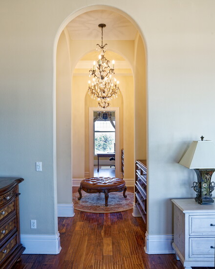 The view from the primary bedroom through to the Paw-si-tively Purr-fect Suite's office