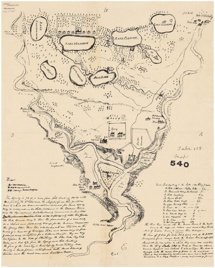 Map of the Fort Snelling area drawn by Indian agent Lawrence Taliaferro, 1835.