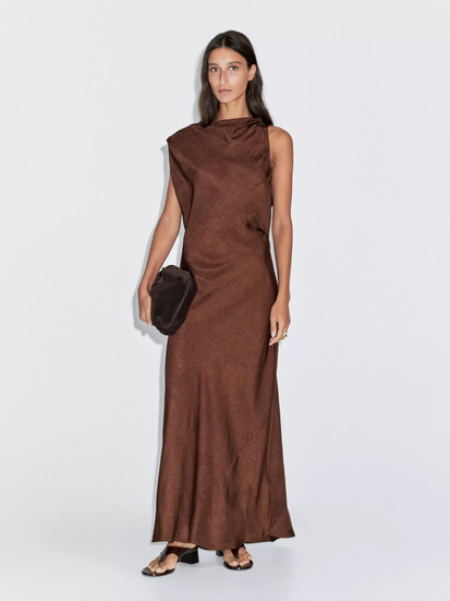 Massimo Dutti Long Satin Dress With Open Back