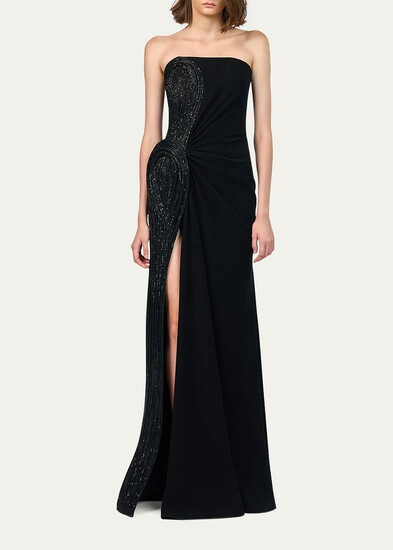 Gaurav Gupta Sequin Sculpted Strapless Slit Gown