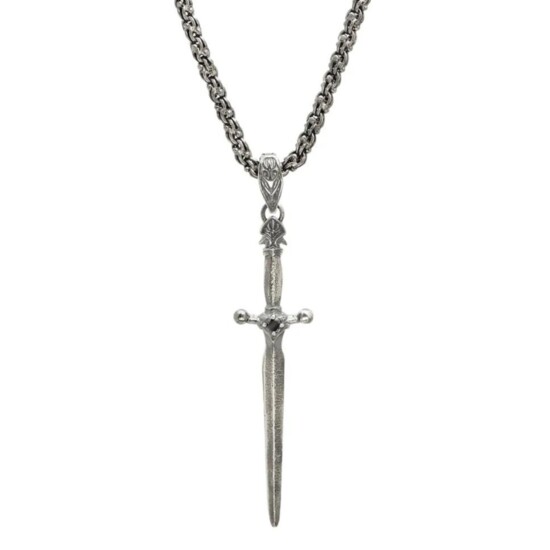 Silver Dagger Necklace - Select a piece of “jewelry with attitude,” like this handcrafted John Varvatos sterling silver necklace with a single black diamond.
