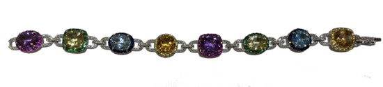 14K White Gold Multi-Color Saphire and Diamond Bracelet