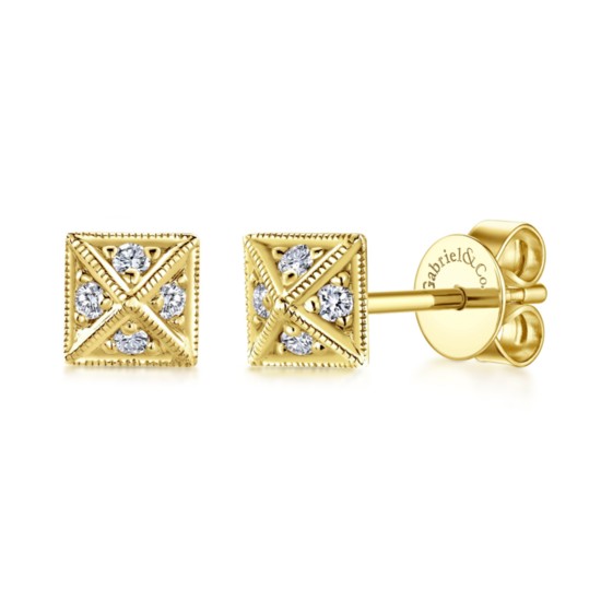 14 karat yellow gold and diamond earrings with a geometric design ($350)