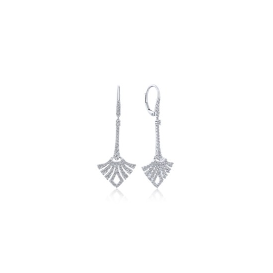  14 karat white gold and diamond fan dangle earrings set with 1.22 carat total weight of diamonds ($2,565)