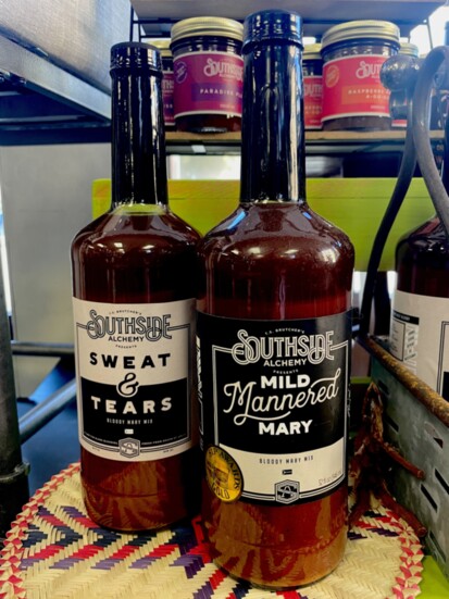 Southside Alchemy locally made Bloody Mary Mix, Sangria concentrate. The Maker’s Market in Webster Groves.
