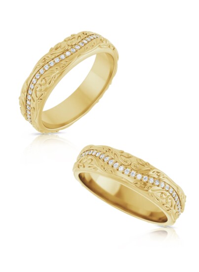 For Him: Gold bands with sparkling diamonds