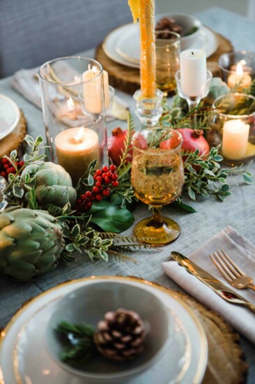 Keeping table top décor low allows guest to see and hear each other better.