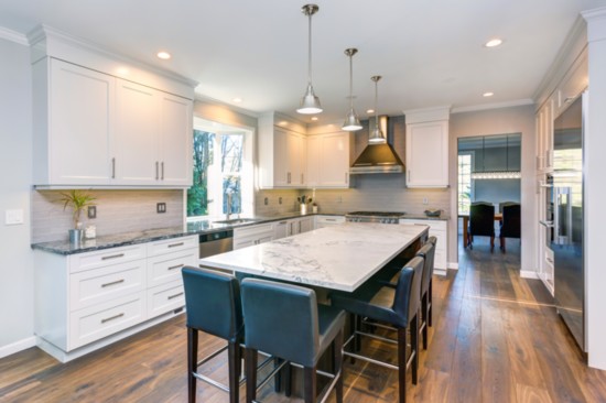 White quartz countertops are a popular choice.