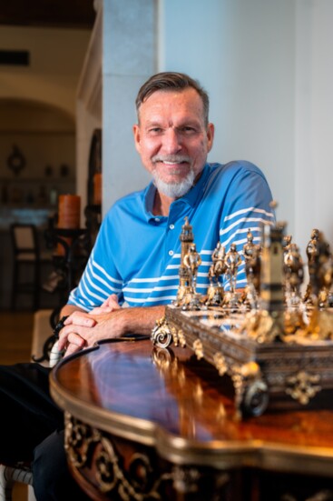With his beloved chessboard gifted by a celebrity pal