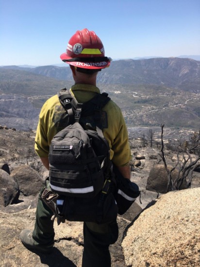 Firefighter Jay Robinson at a wildfire site. 