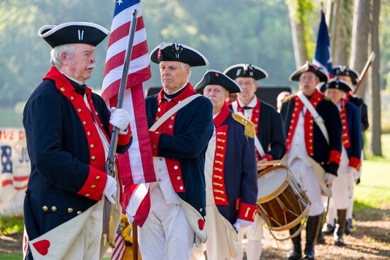 Revolutionary Education color guard presents the flag during the SPC Joey Lenz Memorial Highway ceremony.