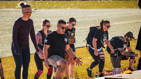 Health4Heroes members and supporters at Step Up For Vets, a fundraiser benefiting Health4Heroes, where participants complete 1000 step-ups. 