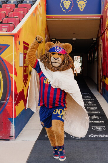 Leo the Lion, mascot of Real Salt Lake holds a Beddy's blanket