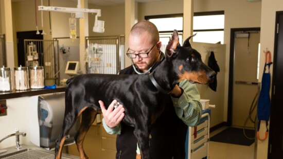 Dr. Hume with Patient   Photo:  Curtis Brandt